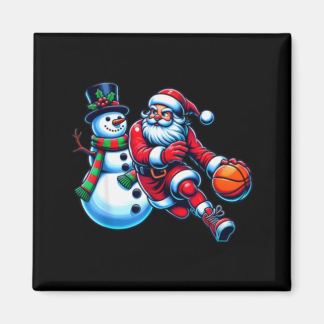 Aimant Santa Playing Basketball With A Snowman Christmas  (Devant)