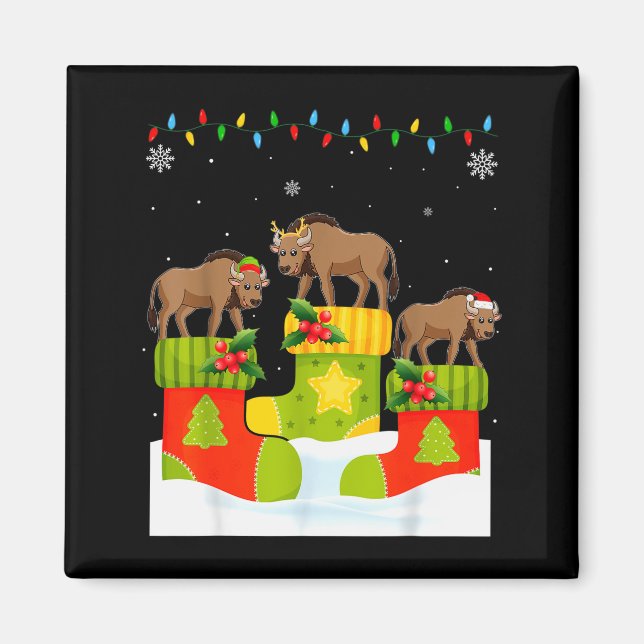 Aimant Santa Reindeer Elf Wildebeest In Christmas Socks U (Devant)