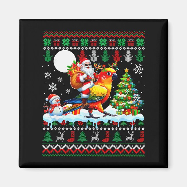 Aimant Santa Riding Reindeer Sun Conure Sweater Xmas Tree (Devant)