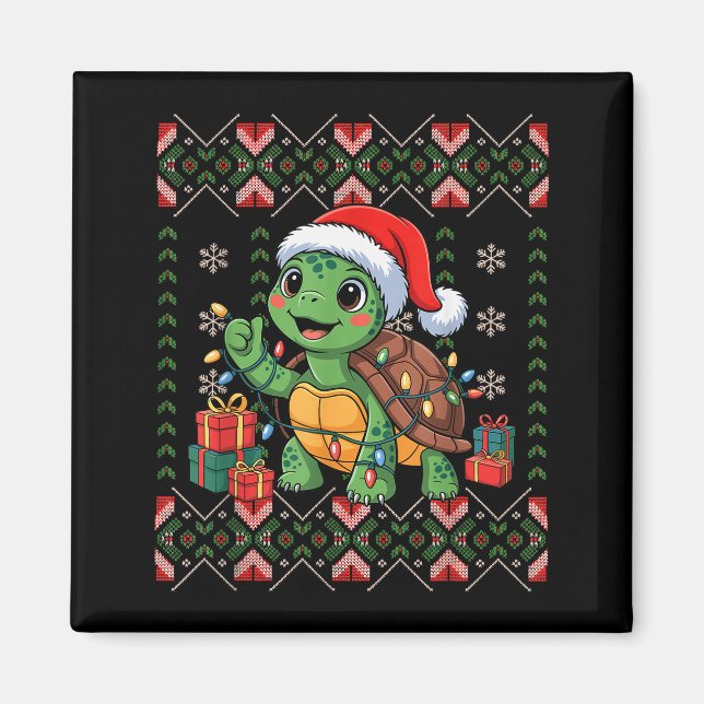 Aimant Santa Turtle Christmas Ugly Sweater Funny Holiday  (Devant)