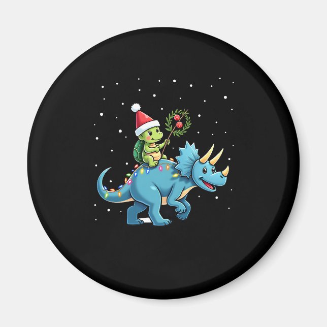 Aimant Santa Turtle Riding T-Rex Reindeer Christmas Light (Devant)