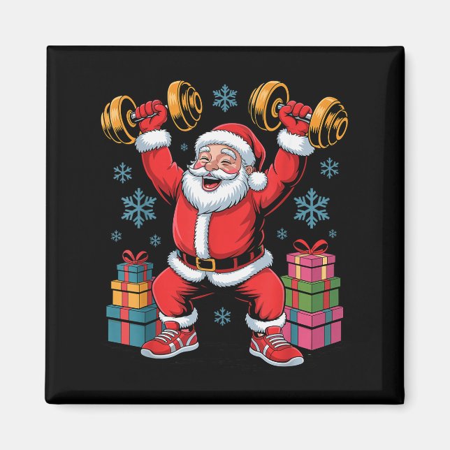 Aimant Santa Weightlifting Fitness Gym Training Christmas (Devant)