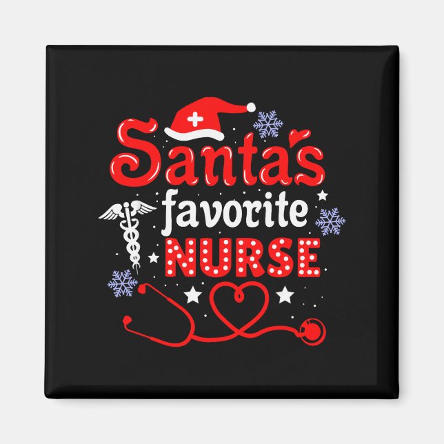 Aimant Santa's Favorite Nurse Christmas Short Sleeve  (Devant)