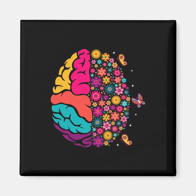 Aimant Santé mentale Floral Cerveau Conscience de la dépr (Devant)