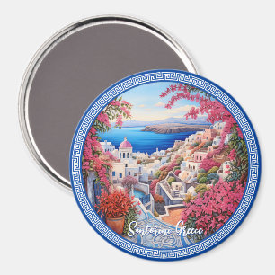 Aimant Santorin Grèce Bougainvillea Peinture Voyage