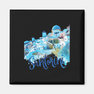 Aimant Santorin Grèce île Aquarelle Souvenir Pittoresque
