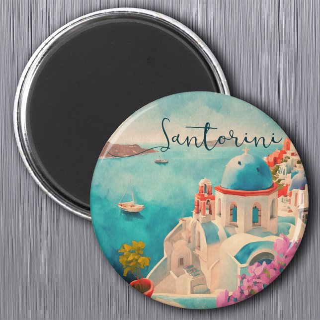 Aimant Santorin Grèce Ile Aquarelle Voyage Souvenir (Créateur téléchargé)