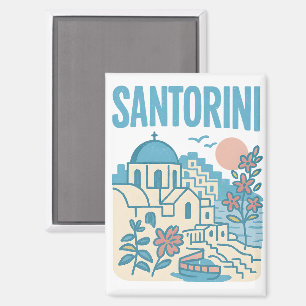 Aimant Santorin Grèce Illustration de Voyage Minimaliste