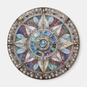 Aimant Saphirs roses et bleus Diamants Perles Mandala