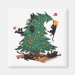 Aimant Sapin de Noël et chat Mignon Noël Amateur de chat