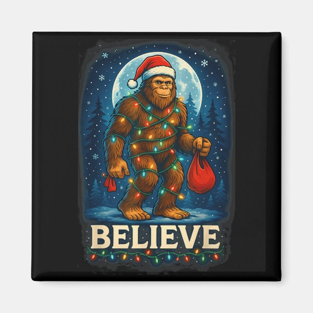Aimant Sasquatch Christmas Lights Holiday Believe  (Devant)