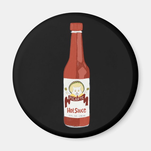 Aimant Sauce chaude épicée Chat Sombrero Amusant sur noir (Devant)