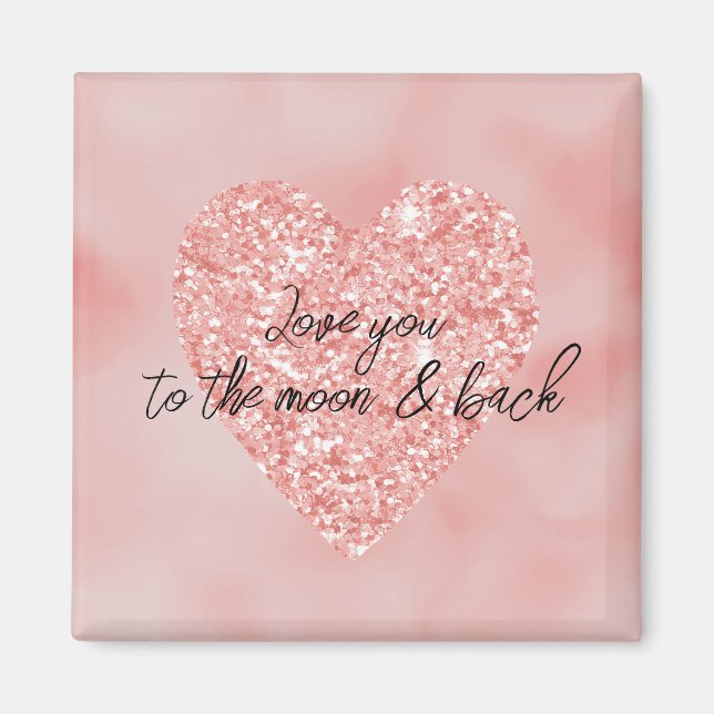 Aimant Saumon Pink Ombre Parties scintillant Coeur Love C (Devant)