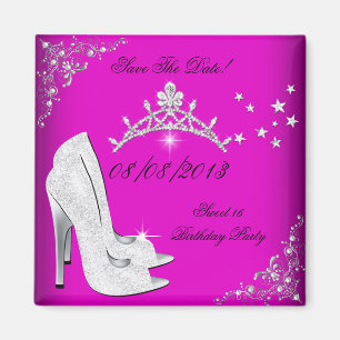 Aimant Sauvegarder la date Sweet 16 Rose Talons Hauts Cha
