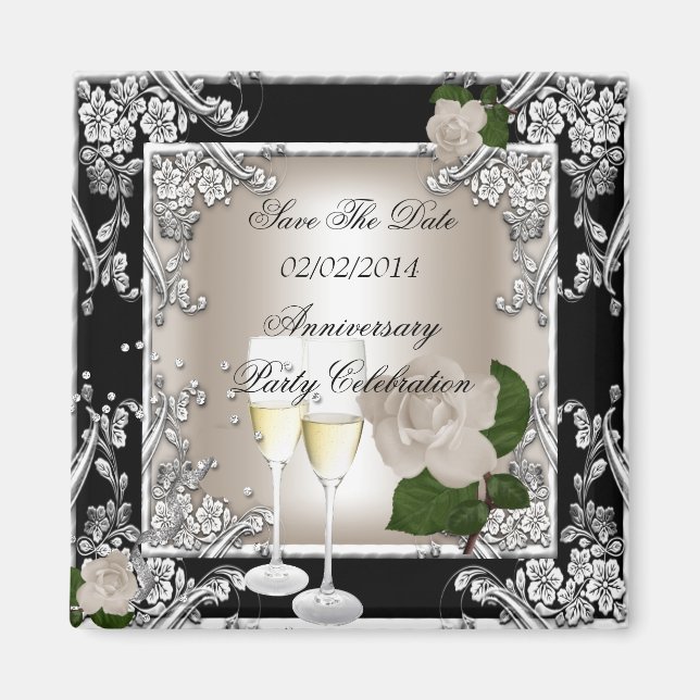 Aimant Sauver la date Anniversaire Mariage Crème Noir (Devant)