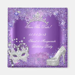 Aimant Sauver la date Sweet 16 Mascarade Violet