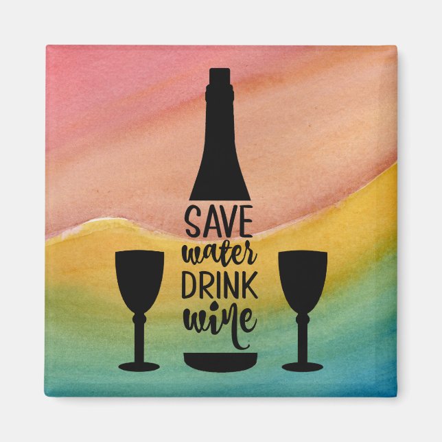 Aimant Sauvez de l'eau Boire du vin Bouteille noire Deux  (Devant)