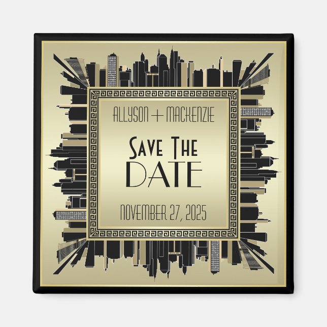 Aimant Sauvez la date Art Déco Champagne Gold Gatsby Glam (Devant)