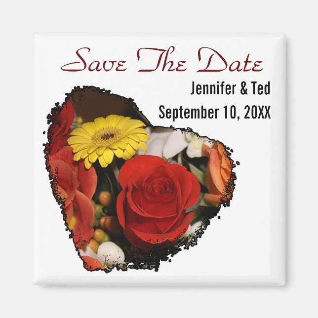 Aimant Sauvez La Date Floral Heart Formé Bouquet (Devant)