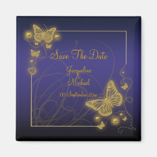 Aimant "Sauvez la date" papillon bleu noir