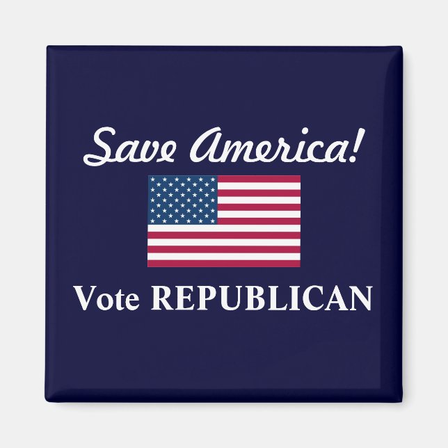 Aimant Sauvez l'Amérique!/Votez RÉPUBLICAIN+Drapeau améri (Devant)