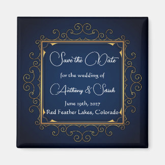 Aimant "save the date" bleu et or