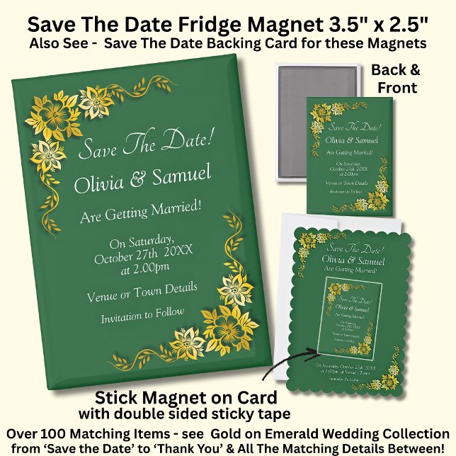 Aimant Save The Date - Emerald & Gold 3.5" x 2.5" Fridge (Créateur téléchargé)