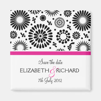 Aimant Save the Date Folk Black White Flower Boho Wedding