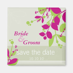 Aimant SAVE THE DATE :: nature - lime d'olive fuschia