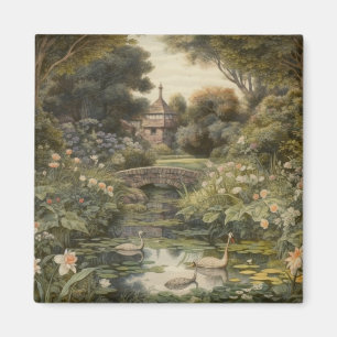Aimant Scène botanique de cygnes dans un jardin anglais