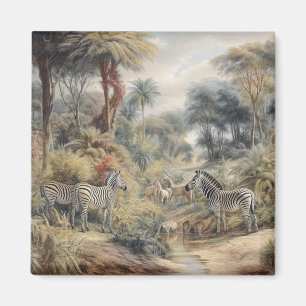 Aimant Scène botanique de zèbres et lions dans une oasis