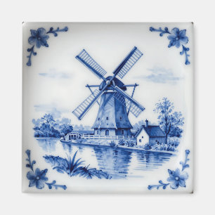 Aimant Scène de canal classique avec moulin à vent de Del