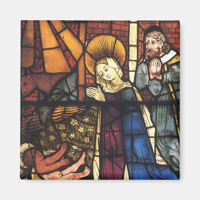 Aimant Scène de la Nativité de Noël Vintage en Verre (Devant)