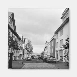 Aimant Scène de la rue Reykjavik Islande Noir et blanc