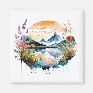 Aimant Scène de montagne à l'aquarelle