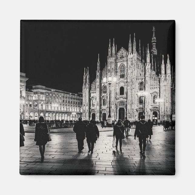 Aimant Scène de nuit du Duomo noir et blanc, Milan (Devant)