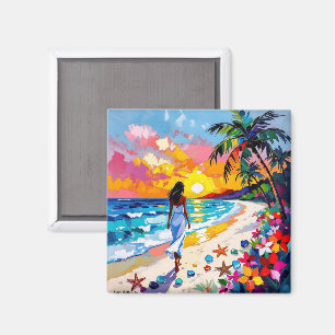Aimant Scène de plage abstraite au coucher du soleil vibr