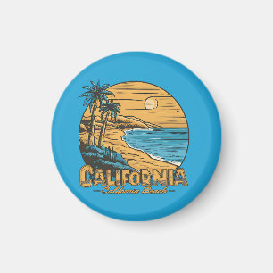Aimant Scène de plage rétro californienne au coucher du s