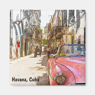 Aimant Scène de rue artistique de voyage vintage à La Hav