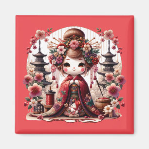 Aimant Scène japonaise de Geisha mignonne