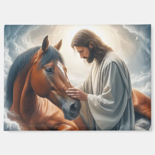 Aimant Scène sereine de Compassion avec Jésus et Cheval