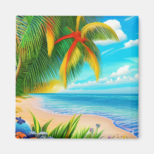 Aimant Scène Tropical Beach Palm Tree