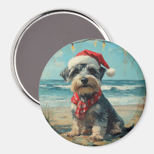 Aimant Schnauzer Chien Noël Plage Vintage (Recto/Verso)