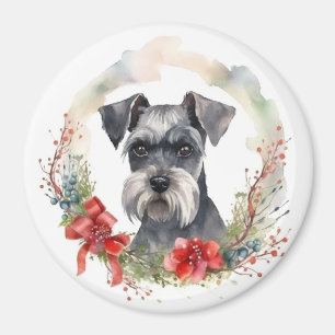 Aimant Schnauzer Christmas Wreath Festive Pup
