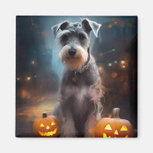 Aimant Schnauzer d'Halloween avec la peur Citrouille
