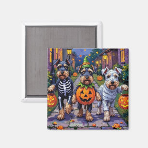 Aimant Schnauzer faisant Trick-or-Treating dans des costu