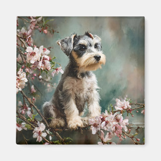 Aimant Schnauzer Puppy Among Spring Cherry Blossoms