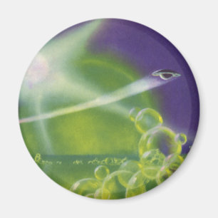 Aimant Science-fiction vintage Bulles de planète verte Sc