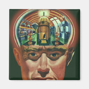 Aimant Science-fiction vintage, Cerveau Alien en laborato