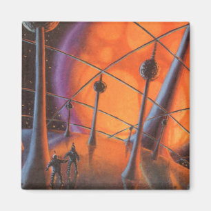 Aimant Science-fiction vintage, Orange Sun et Aliens